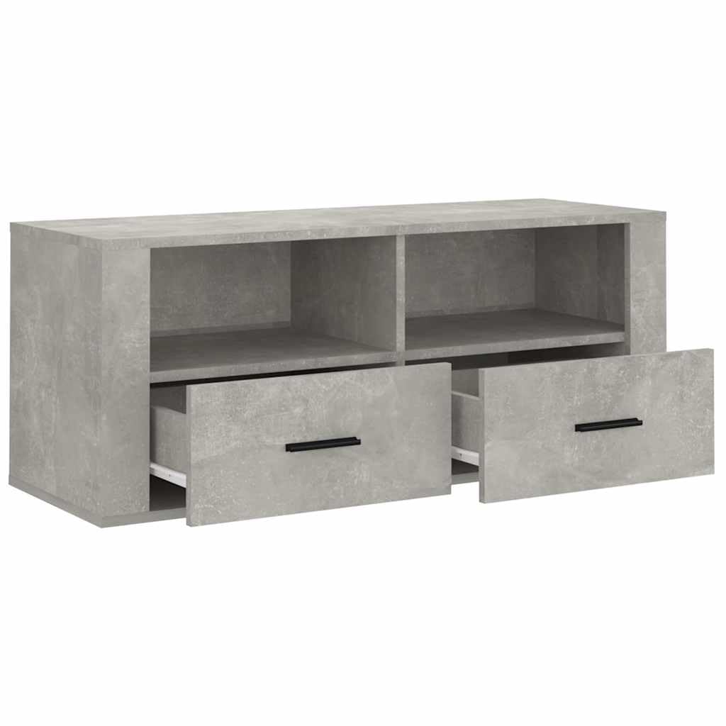 Mobile TV grigio cemento, 100 x 35 x 40 cm, in legno con cassetto e scomparti, per TV, soggiorno, rack HiFi e archiviazione multimediale
