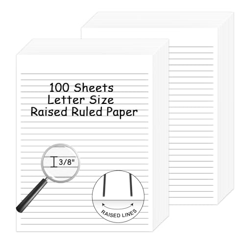 100 Sheets Handwriting Paper 8.5”x11” Narrow Ruled Spacing Raised Line Writing Paper Tactile Handwriting Paper Multi-Sensory Ruled Handwriting Tablet for 3rd Grade and Up