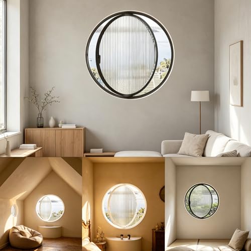 Ventana redonda giratoria de aluminio negro con vidrio templado de 35cm 8