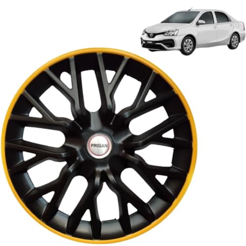 Image of Prigan Wheel Cover for Toyota ETIOS Old 14 Inch Black Yellow Wheel Cap (Available in 12,13,14 Inch) (Set of 4 Pcs) (Press Fitting) Model- Power GT Yellow-14