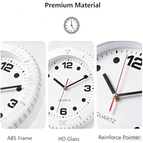 Reloj de pared silencioso analógico de 11 pulgadas blanco miniatura 3