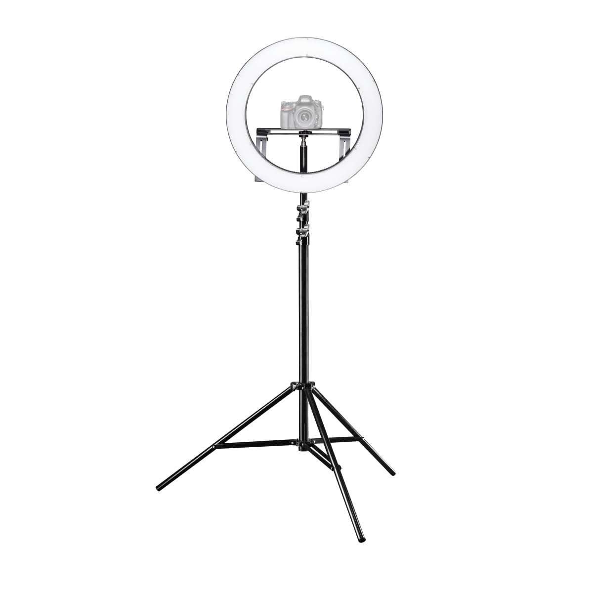Walimex Pro Oświetlenie pierścieniowe LED 500 Bi Color Plus statyw nowoczesny pierścień LED Ø 50 cm możliwość ściemniania 3200-5600 K, zasilanie bateriami NP-F lub zasilaczem ze stabilnym statywem 256 cm