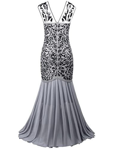 Image of PrettyGuide Women 's 1920s Black Sequin Gatsby Maxi Long Evening Prom Dress