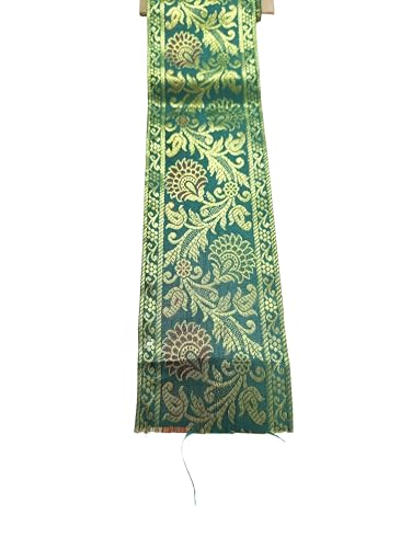 Image of Brocade Ethnic Work 9 Meter Laces and Borders Material for Dresses, Sarees, Lehenga, Suits, Blouses, Dupatta, chunri and Crafts (Emerald Green)
