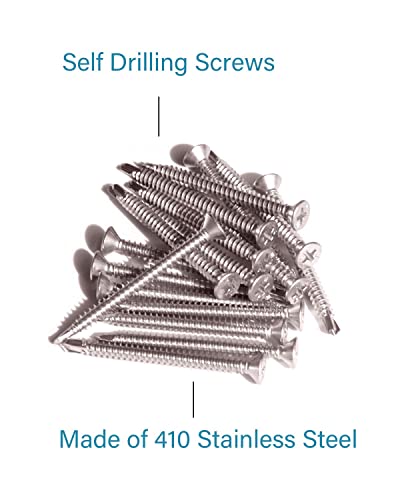 Image of IMScrews #8 x 2 Inch Self Drilling Screws 410 Stainless Steel Flat Head Phillips Drive Full Thread Sheet Metal Tek Screws for Wood to Metal 100 Pack