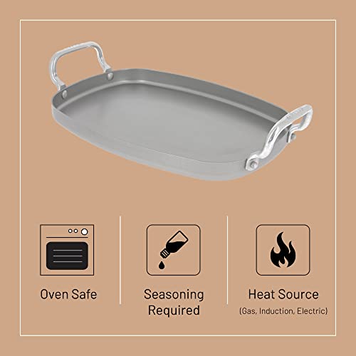 De Buyer Mineral B Carbon Steel Griddle - Ideal For Seafood & Vegetables - Naturally Nonstick - Made In France #TOP2