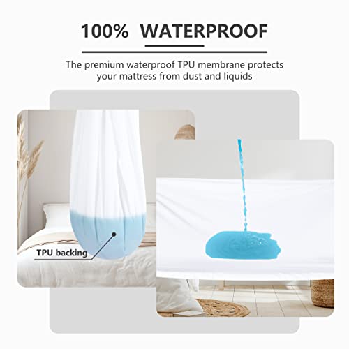 Waterproof Breathable Mattress Protector, Queen Noiseless Premium Smooth Mattress Cover, Deep Pocket Fit Up To 21 Inches, Soft Washable Bed Cover #TOP2