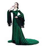 Renaissance Robe médiévale rétro en dentelle Longueur au sol Pour fête Cosplay Princesse Femme Robe Femme (Vert, XXXXL)