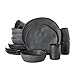Stone by Mercer Project HEKONDA Modern Debossed Stoneware 16-Piece Dinnerware Set,Plate and Bowl Set, Dish Set for 4, Gray