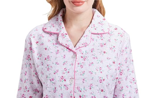 Image of GLOBAL Women's Flannel Pajamas Set 100% Cotton PJs for Women Long Sleeve Button Drawstring Waist Warm Loungewear Sleepwear