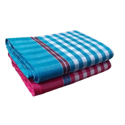 Image of Soft Cotton Bath Towel /Thorthu Non-Terry Gamcha Bath Towels Fast Absorbing and Quick Drying Light Weight, Thin Towels for Bath Men /Women /Kids (75 * 150 cm)-White(Cubes, 3.00)