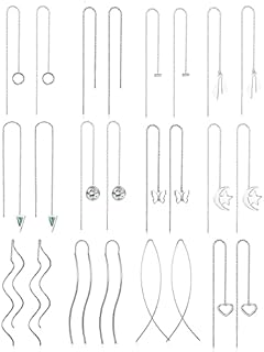 CASSIECA 12 Pairs Stainless Steel Threader Earrings for Women Lightweight Chain Tassel Earrings Minimalist Curved Threader Dangle Drop Earrings Set
