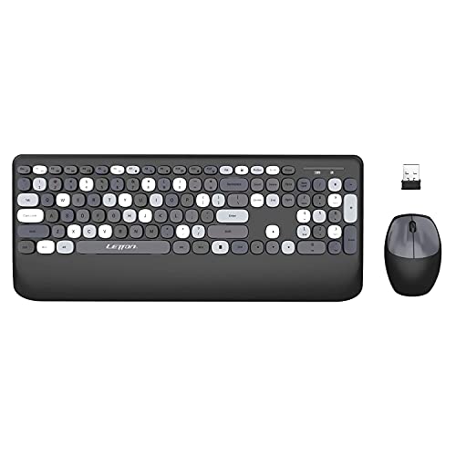 Wireless Keyboard Mouse Combo, Letton 2.4GHz Compact Full Size Keyboards with Wrist Rest, Silent Ergonomic Keyboard Wireless with 110 Colorful Round Keys for Office Computer Laptop PC Mac(Grey)