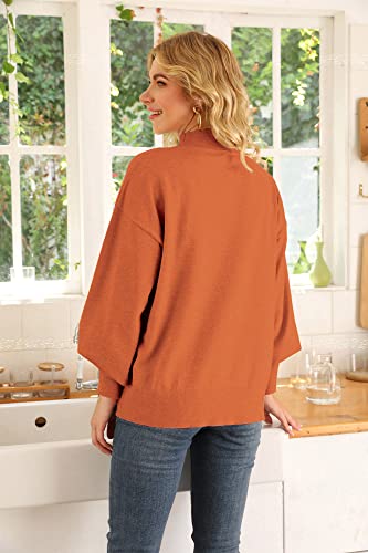 Image of WEACZZY Women's Sweater Mock Neck Long Lantern Sleeve Lightweight Knit Tops