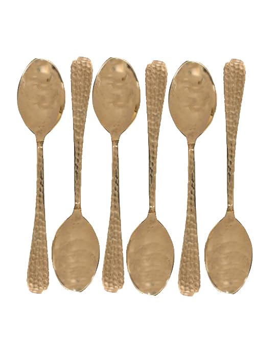 BONA FIDE - Unit of signature metal exports Brass Spoon Set of 6 Hammered Design Tableware Home Hotel,7 inch Long,Brass Table Spoon