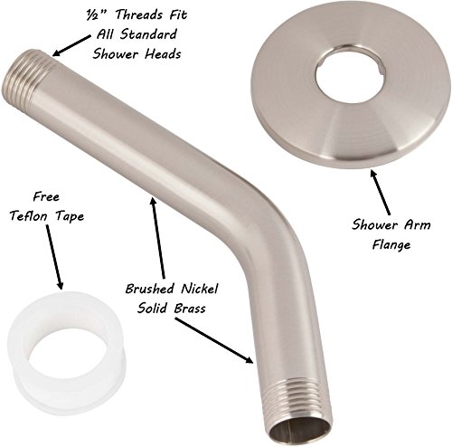 6 Inch Shower Arm And Flange - Solid Stainless Steel, Wall-Mounted For Fixed Shower Head & Handheld Showerhead Mounts - Aqua Elegante - Brushed Nickel #TOP1