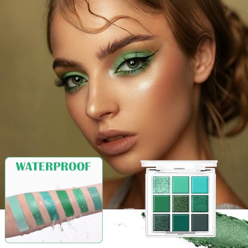 BUTBU Professional Makeup Lidschattenpalette, mit 9 Farben, Eyeshadow-Palette Matt und Schimmernde, Make-Up palette, lidschatten grün, Hochpigmentierten Lidschatten Palette, für Urlaubs und Alltags