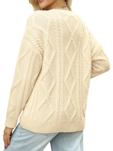 Image of MixShe Women's Oversized Crewneck Cable Knit Sweaters Fall Fashion 2025