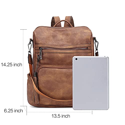 Cluci Backpack Purse For Women Fashion Leather Designer Travel Large Ladies Shoulder Bags With Tassel Two-Toned Brown #TOP2