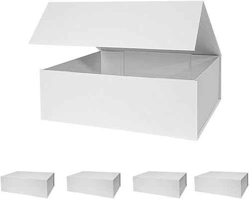 Caja de regalo grande dura blanca de 13 x 9 x 4 pulgadas con tapa, cajas de regalo magnéticas plegables, caja de regalo para padrino de boda, caja