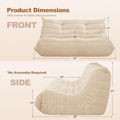 Image of Bean Bag Loveseat Chair Big Sofa Beanbag Chair for Adults Fireside Chair Bean Bag Lounger with Memory Foam Filled for Home,Apartment or Gaming Venue(Khaki Teddy)