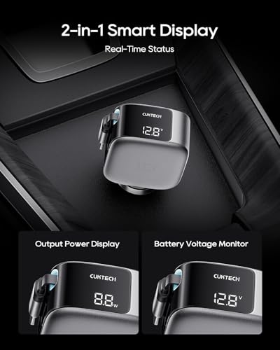 CUKTECH 85W USB-C Car Charger, Built-in 65W Retractable Cable, LED Display - image 5