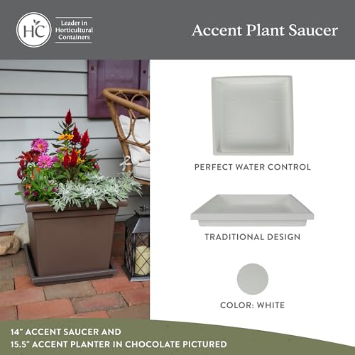 The HC Companies Accent Square Plant Saucer - Durable Plastic Trays For Plants - Stylish Square Tray For Water Drainage - UV Resistant Planter Saucer For Indoor And Outdoor Use (14”, White, Pack of 2) by The HC Companies - Image 2