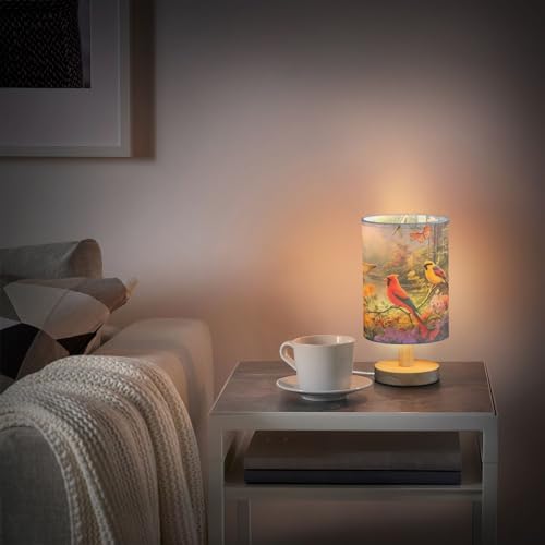 Ewusp Lámpara de mesita de noche colorida para dormitorio, lámpara LED de mesita de noche con puertos de carga USB, pantalla de tela y base de madera para escritorio, sala de estar, guardería, oficina - imagen 6