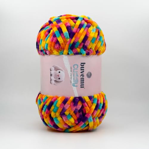 Image of Cuddly Velvet Chenille Yarn, Super Soft Fluffy Bulky for Knitting Crocheting Crafting Blanket Amigurumi, Durable for Shedding, 100 Gram (3.53 Ounces) 109 Yards (100 Meters) (Multi - Rainbow)