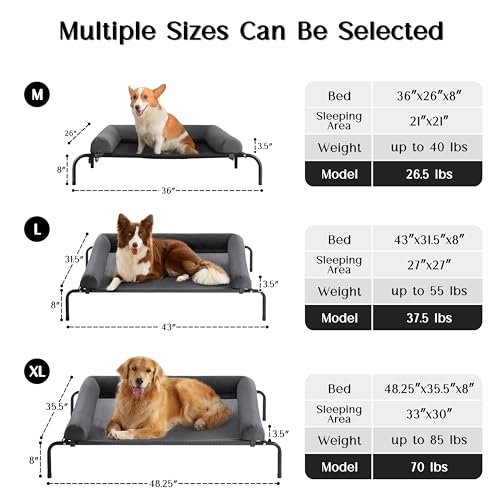 Image of WESTERN HOME WH Elevated Dog Bed Cot, Raised Outdoor Dog Bed with Bolster for Large Dogs, Slightly Chew Proof Portable Cooling Pet Cot with Breathable Mesh, Skid-Resistant Feet, Blue, 48 inches