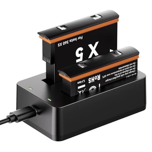 2-Pack Replacement Battery for Insta360 X5-2800mAh High-Capacity Li-ion Batteries with Dual-Slot Charger Fast USB-C Charging for Insta360 X5 Action Camera