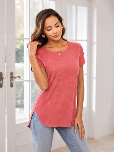 Image of Herou Women's Casual Long /Short Sleeve T Shirt Crewneck with Side Split Fall Pullover Loose Tunic Sweater Tops