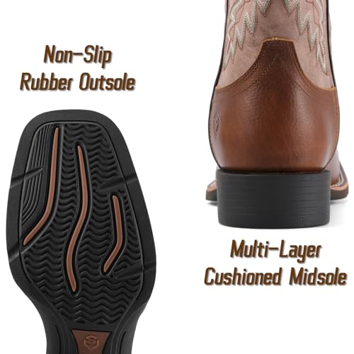 Image of SUREWAY Cowboy Boots For Men - Mens Square Toe Western Boot,Oil /Slip Resistant,Durable Fashionable Classic Pull on 10 Inch Boots Mid Calf Wellington Boots