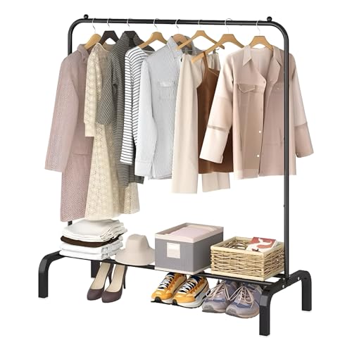 Perchero Burro para Ropa Resistente – Estable y Estrecho, Sin Ruedas, con Balda Zapatero, Soporta hasta 30 kg, Fácil Montaje, Estructura Metálica, Ideal para Entrada, Recibidor o Dormitorio, Negro
