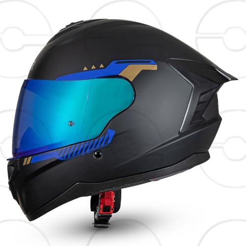 CRUIZER Casco Integrale moto Omologato visiera singola Trasparente + specchiata BLUE (M)