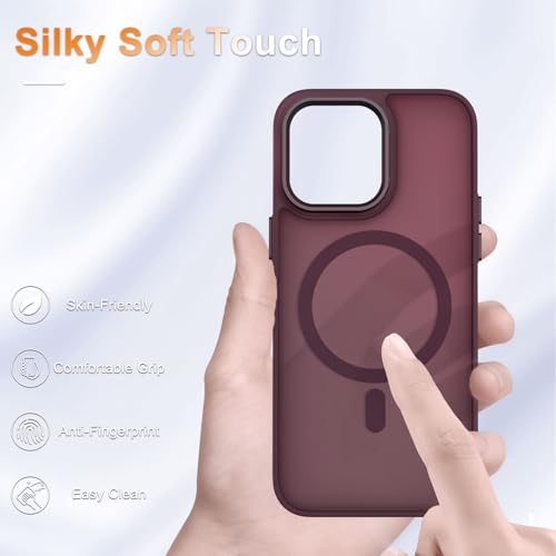 Image of YENAPOON for iPhone 14 Pro Max Case, Matte Magnetic Phone Case, Wine Red | Fit for Magsafe, Screen Protector Included, Translucent Frosted Slim Shockproof Protective Cover