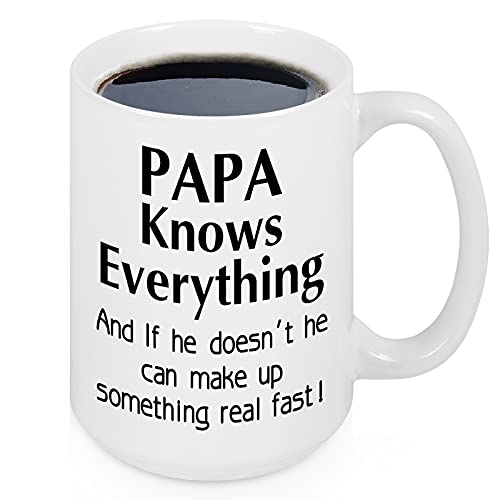 Fathers Day Mugs for Dad, Papa Knows Everything Coffee Mug, Mugs for Dad, Father Day Mugs for Dad from Daughter Son Kids, Dad Mug for Men, Papa Mugs on Christmas, Birthday 16 Oz White
