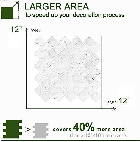 Stickgoo 10-Sheet Carrara Arabesque Tile Peel & Stick Backsplash, 12”X12” White Marble Look Self-Adhesive Kitchen Backsplash Tiles (Thicker Design) #TOP5