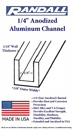 4 Ft - 1/4" Aluminum Channel 1/16" Walls X 5/8" High 6063 Alloy T-6 Temper Clear Anodized #TOP1