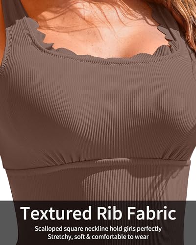 Image of Charmo Womens Scalloped One Piece Swimsuits Modest Bathing Suits