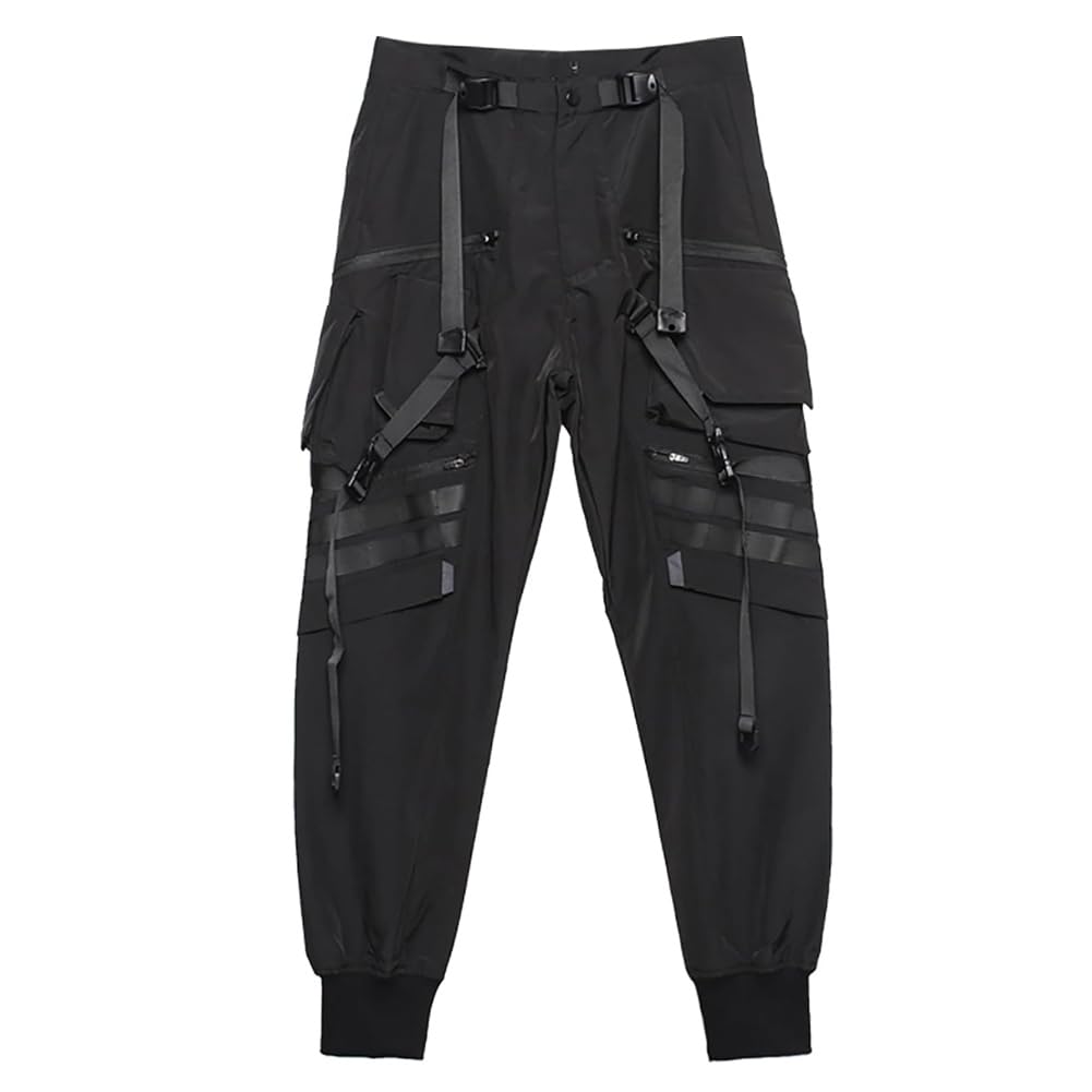 Punk-Joggerhose für Herren, mit mehreren Taschen, Streetwear, Cargohose, schwarz, taktische Techwear, Hip-Hop-Hose, Band