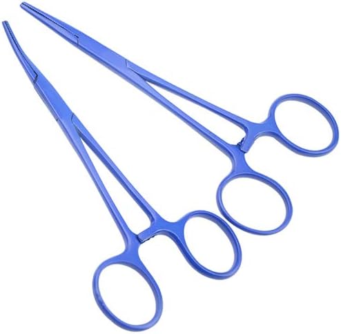LILYS PET Pet Stainless Steel Hemostat Hemostatic Forcep,Pet Ear Hair Pull Forcep (Bend Head+Straight Head(Blue), 14cm)