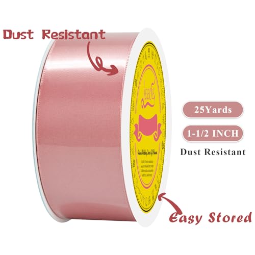 Image of Double Face Dusty Pink Satin Ribbon 1-1 /2 inch X 25 Yards Polyester Dusty Pink Ribbon for Gift Wrapping Very Suitable for Weddings Party Hair Bow Invitation Decorations and More