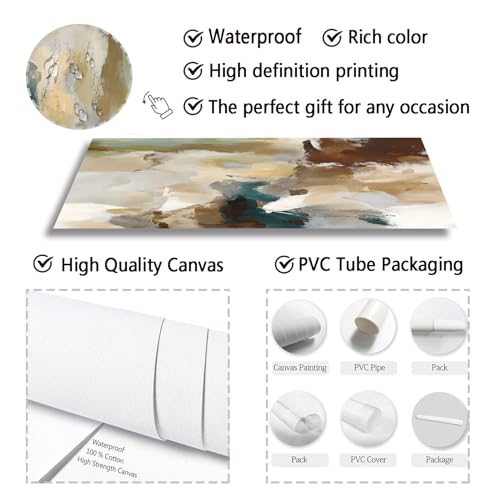 ブラウンティールとベージュ抽象ウォールアート モダンターコイズプリント ブラックゴールドグレー絵画 ターコイズ抽象キャンバスウォールアート ティールとブラウンピクチャー ミニマリストモダングラフィティペインティング 16x24x3 フレームなし [4]