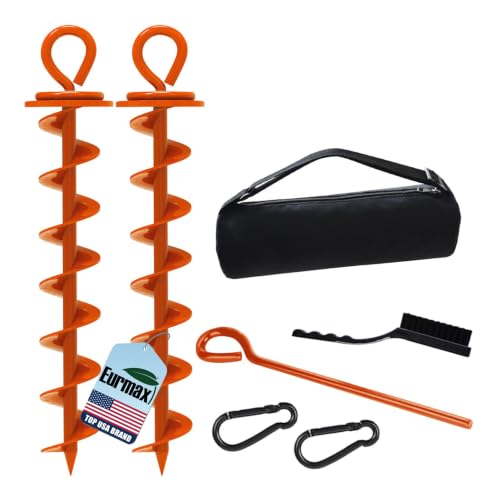 Image of Eurmax USA 2-Pack Heavy Duty Dog Tie Out Stake, No-Tangle In Ground Anchor Runner for Large Dogs up to 210 Lbs - Perfect for Yard, Beach and Camping (Large,Orange)