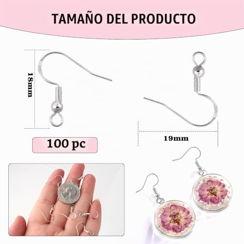 Miniatura 2 de Toaob 100 Piezas Ganchos Para Pendientes Plata De 925 Plateado Enganches Con Bolas De Resortede 18mm Para Bricolaje Joyería Hace Accesorios