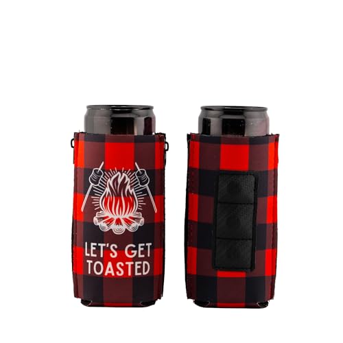 ZipSip MAGNET- Adjustable All-In-One Coozie with Zippers for Cans, Bottles, Slim Cans, Pint Glasses, Party Cups, Coffee – Can Cooler - Insolated Neoprene Sleeve - Let's Get Toasted, Large