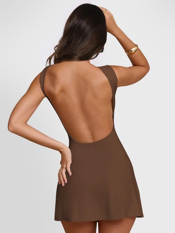 Vestido Mujer Sexy sin Espalda Mini Vestidos Verano sin Mangas Cuello Barco Vestido Ajustado de Fiesta Elegante Bodycon Vestidos Corto para Cóctel Noche Club Casual Streetwear