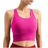 Racerback Tank Top for Women 2026 Ribbed Knit Cropped Shirt Textured High Elastic Casual Tanks Plain Scroop Neck Tops Hot Pink Small