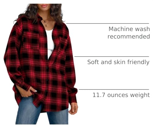 Image of Trendy Queen Women Flannel Shirts Plaid Tops Button Down Shackets | Fall Winter Jackets, Cute Tops, Long Sleeve Shirt, Button Down Casual Coats